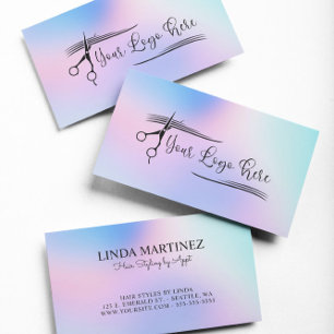 Carte De Visite Logo dégradé holographique rose pastel bleu