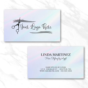 Carte De Visite Logo Dégradé Holographique Turquoise Rose Blanc