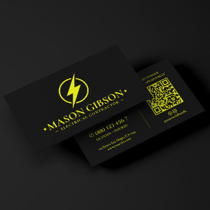 Carte De Visite Logo d'électricien minimal Lime Jaune Noir