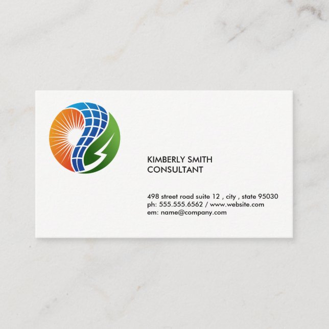 Carte De Visite Logo d'énergie solaire renouvelable (Devant)