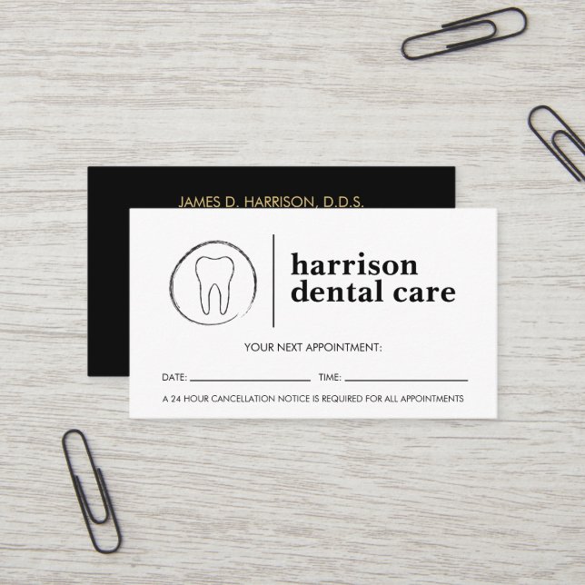 Carte De Visite Logo Dentiste Noir/Blanc Rendez-vous (Devant/Arrière en situation)