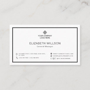 Carte De Visite Logo d'entreprise à cadre noir et blanc minimal Co