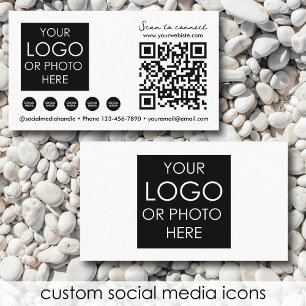 Carte De Visite Logo d'entreprise blanc Scannable Social Media QR