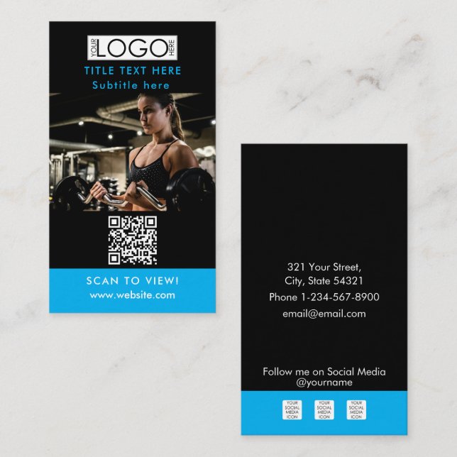 Carte De Visite Logo d'entreprise de code QR promotionnel noir et  (Devant / Derrière)