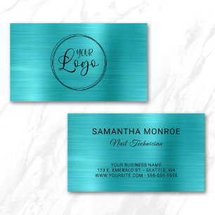 Carte De Visite Logo d'entreprise Faux Turquoise Bleu Ombre Feuill