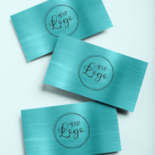 Carte De Visite Logo d'entreprise Faux Turquoise Blue Ombre Foil