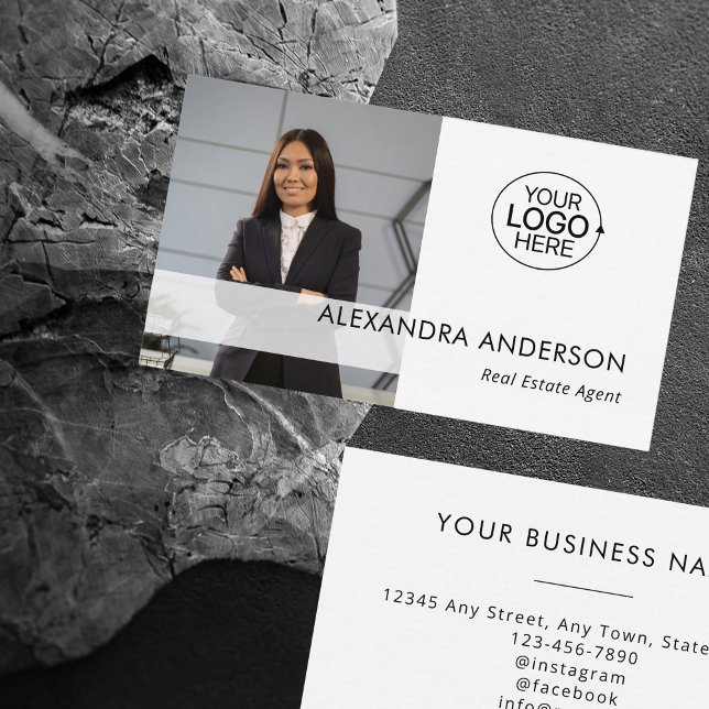 Carte De Visite Logo d'entreprise moderne photo professionnelle mi (Modern Business Logo Professional Photo Minimal Business Card)