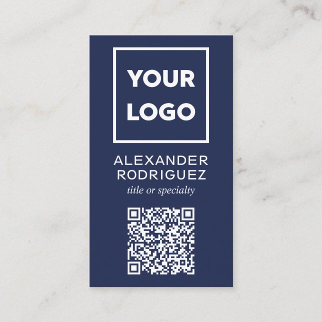 Carte De Visite Logo d'entreprise personnalisé et code QR Marine m (Devant)