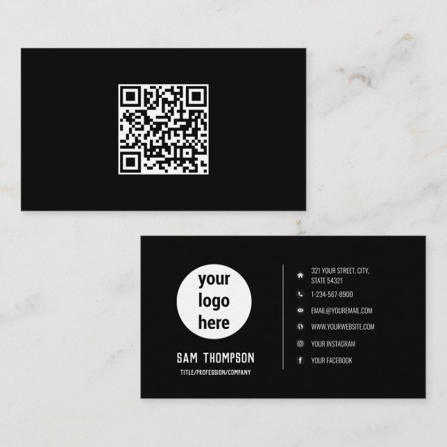 Carte De Visite Logo d'entreprise QR Code Moderne Minimal (Devant / Derrière)