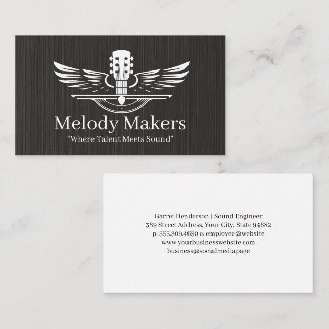 Carte De Visite Logo des ailes de guitare | Musique (Devant / Derrière)