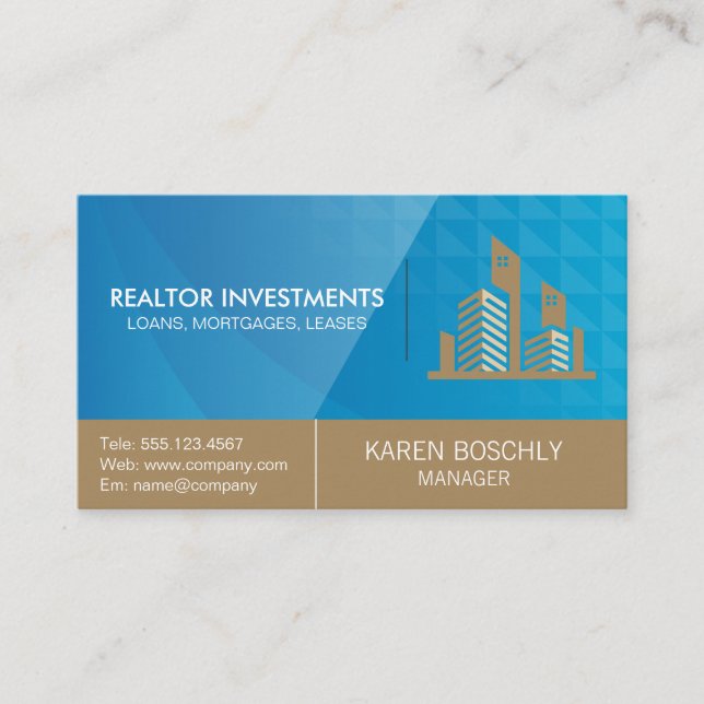 Carte De Visite Logo des biens immobiliers | Géométrique bleue (Devant)