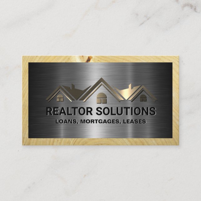 Carte De Visite Logo des biens immobiliers | Métal et bois (Devant)