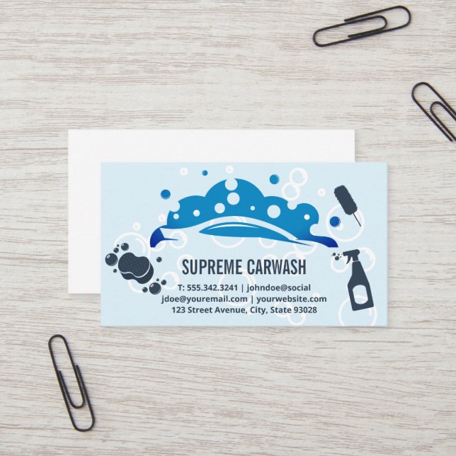 Carte De Visite Logo des bulles de lavage de voiture | Outils de n (Devant/Arrière en situation)