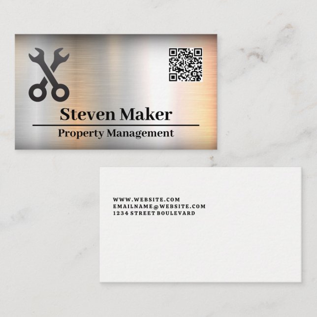 Carte De Visite Logo des clés croisées | Code QR | Métal (Devant / Derrière)