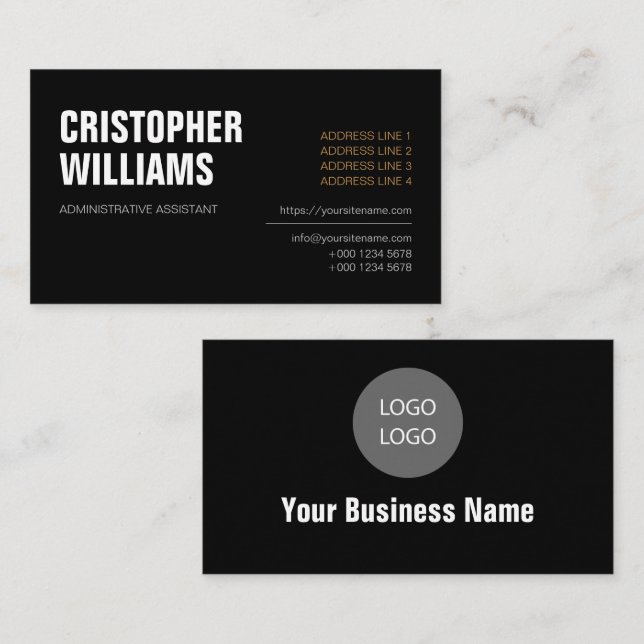 Carte De Visite Logo des icônes noires de l'assistant administrati (Devant / Derrière)