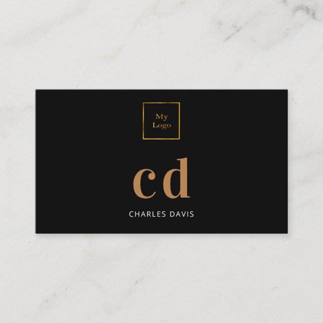 Carte De Visite Logo des initiales en or noir (Devant)