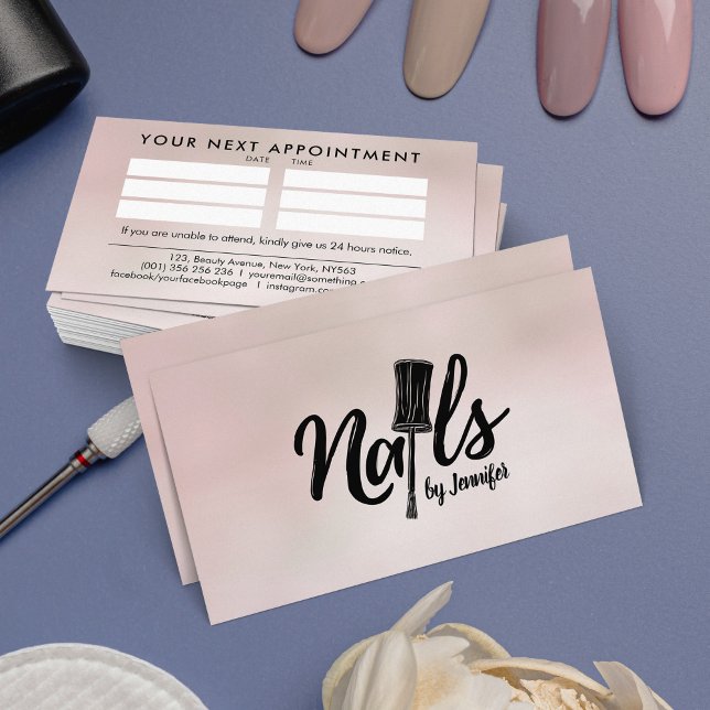 Carte De Visite Logo des ongles par texte Dessin noir sur Magnolia (Créateur téléchargé)