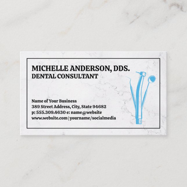Carte De Visite Logo des outils dentaires | Arrière - plan en marb (Devant)