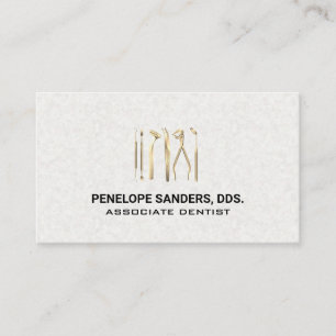 Carte De Visite Logo des outils dentaires   Doré