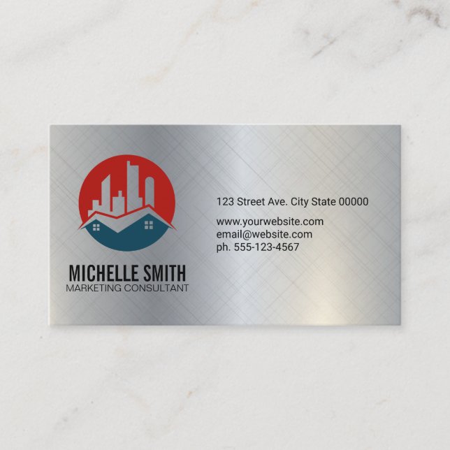 Carte De Visite Logo des propriétés résidentielles | Aluminium mét (Devant)