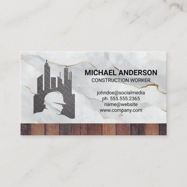 Carte De Visite Logo des travailleurs de la construction | Marbre  (Devant)