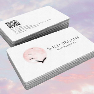 Carte De Visite Logo Design Lune & Oiseaux Code QR