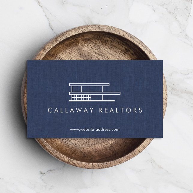 Carte De Visite Logo d'habitation moderne unique sur Navy Linen Im (Créateur téléchargé)