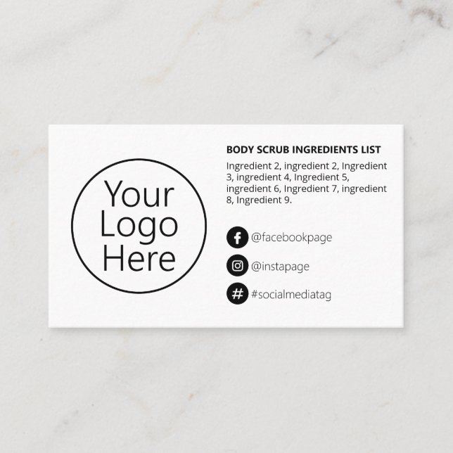 Carte De Visite Logo d'instructions pour les ingrédients blancs no (Devant)