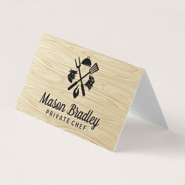 Carte De Visite Logo du barbecue | Poulet | Boeuf | Grain de bois (Devant)