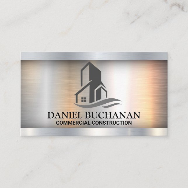 Carte De Visite Logo du bâtiment commercial | Metallique (Devant)