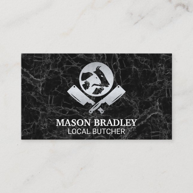 Carte De Visite Logo du boucher | Marbre noir (Devant)