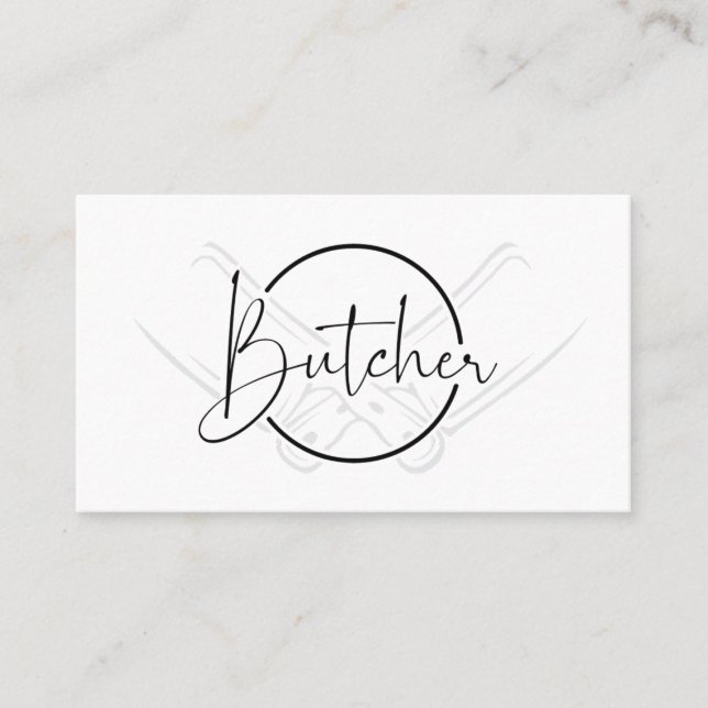 Carte De Visite Logo du Boucher noir & blanc de style moderne (Devant)
