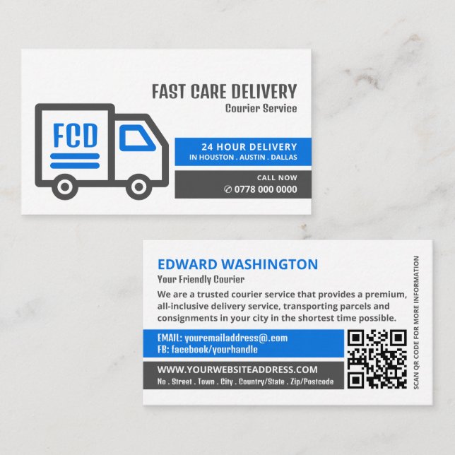 Carte De Visite Logo du camion de messagerie, service de messageri (Devant / Derrière)