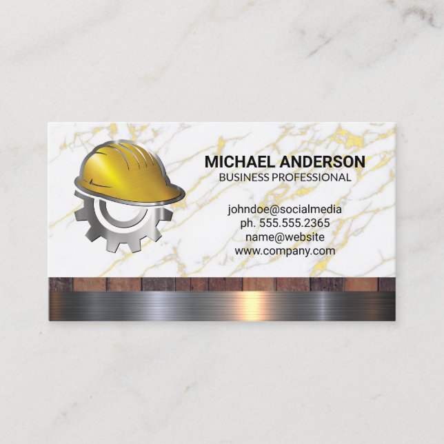 Carte De Visite Logo du Casquette dur de construction | Menuiserie (Devant)