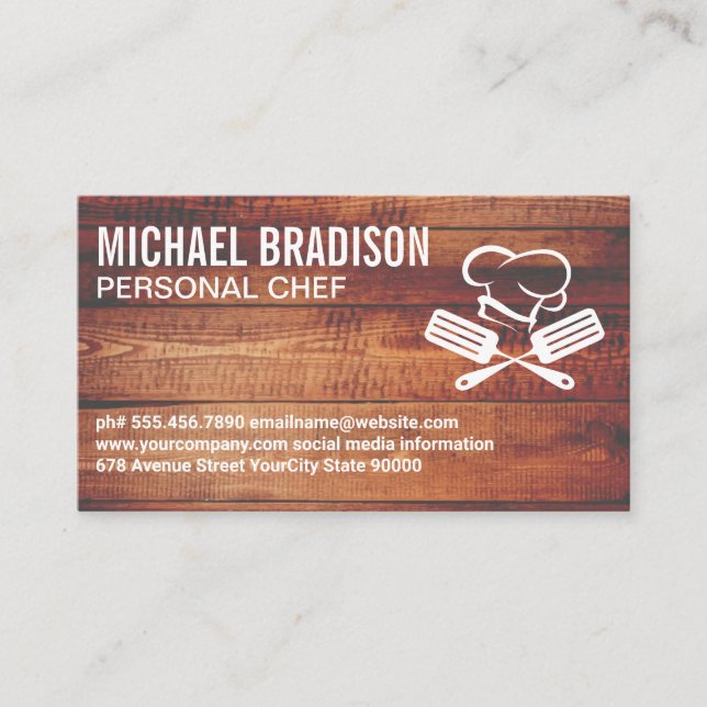 Carte De Visite Logo du Casquette Spatula Chef | Bois (Devant)