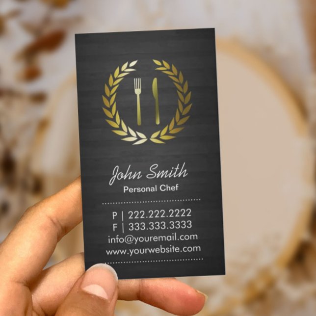 Carte De Visite Logo du Chef Catering Classy Wood Gold (Créateur téléchargé)
