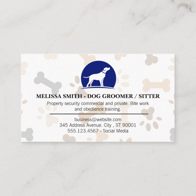 Carte De Visite Logo du chien | Empreintes de pattes et os (Dos)