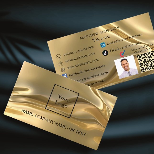 Carte De Visite Logo du code Gold qr photo de l'employé médias soc (Créateur téléchargé)