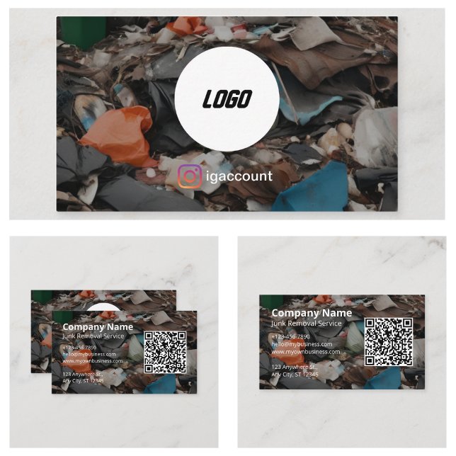 Carte De Visite Logo du code QR de suppression de junk (Junk Removal QR Code Logo Business Card
)