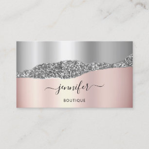 Carte De Visite Logo du code QR Rose Abstrait en cuivre Argent