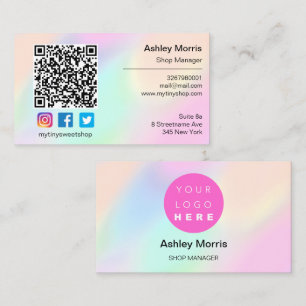 Carte De Visite Logo du code QR rose Médias sociaux en ligne ble