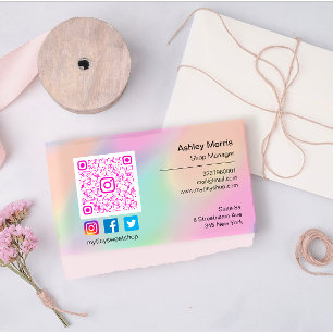 Carte De Visite Logo du code QR rose Réseaux sociaux Pastels en li