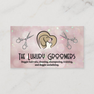 Carte De Visite Logo du coeur de chat de chien   Ciseaux   Bokeh