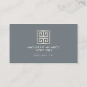 Carte De Visite Logo du concepteur de clé grecque élégant Argent/g