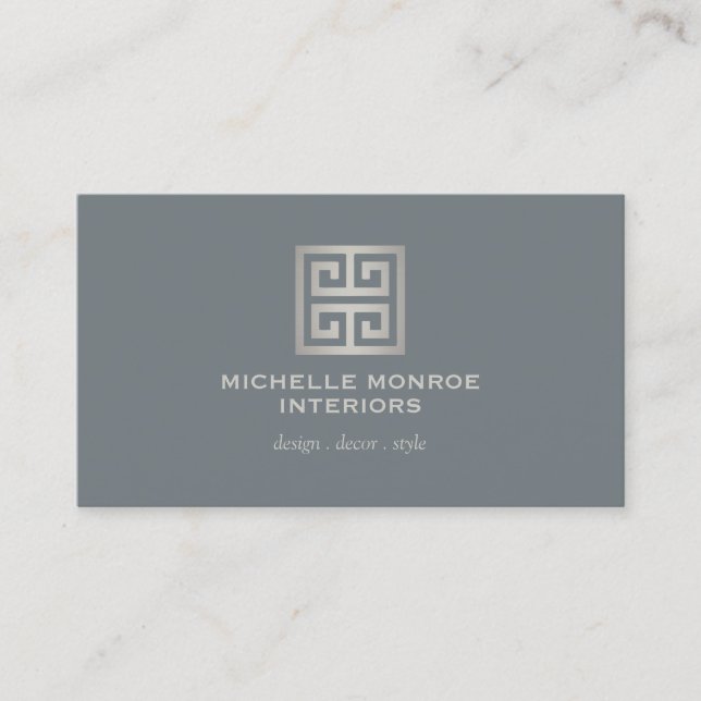 Carte De Visite Logo du concepteur de clé grecque élégant Argent/g (Devant)
