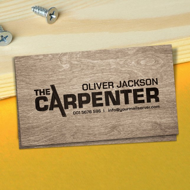Carte De Visite Logo du cool des services de charpentier texte (Créateur téléchargé)