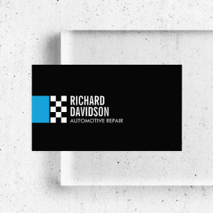 Carte De Visite Logo du drapeau de course moderne dans Blue Automo