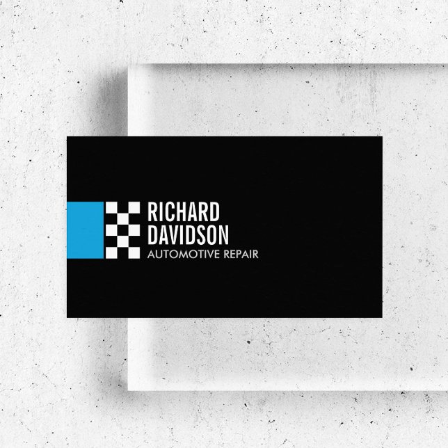 Carte De Visite Logo du drapeau de course moderne dans Blue Automo (Créateur téléchargé)