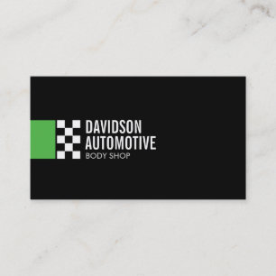 Carte De Visite Logo du drapeau de course moderne dans Green Autom