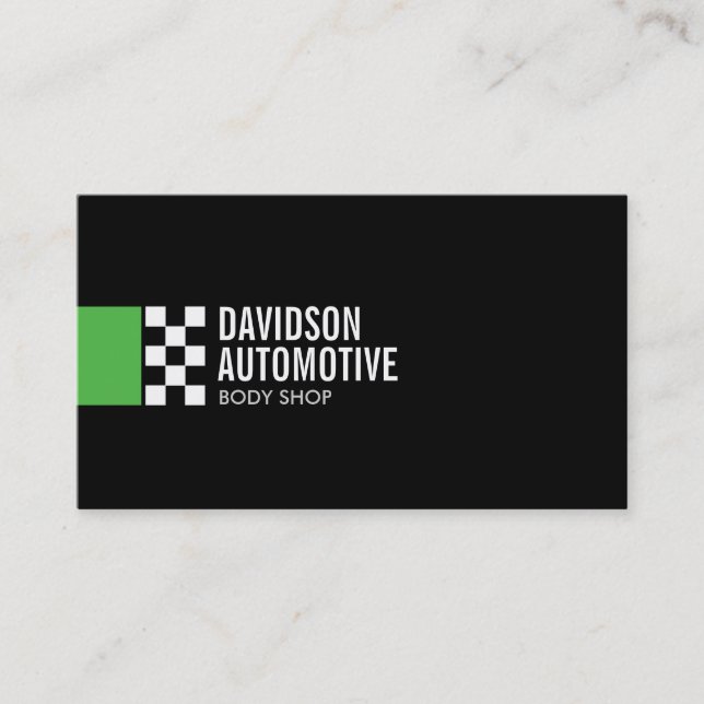 Carte De Visite Logo du drapeau de course moderne dans Green Autom (Devant)